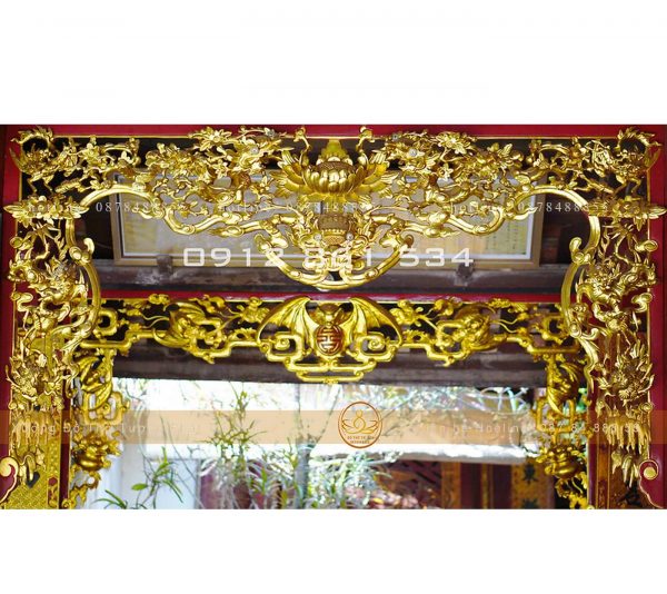Mẫu cửa võng đình chùa, Cửa võng Tứ Linh hóa sơn son thếp Bạc 15