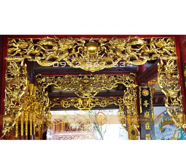 mẫu cửa võng đình chùa, Cửa võng Tứ Linh sơn son thếp Bạc